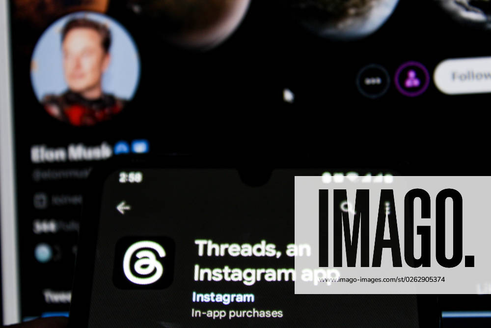 In this photo illustration, Threads logo seen displayed on a smartphone and a Twitter logo in the background. Threads is the new social network from Meta Platforms which was launched on the 5th of July 2023. According to Meta CEO Mark Zuckerberg, the Threads app is designed to rival Twitter. As of 6th of July 2023, the Thread app already has 10 million users. Bandung Indonesia - ZUMAs281 20230707_zip_s281_010