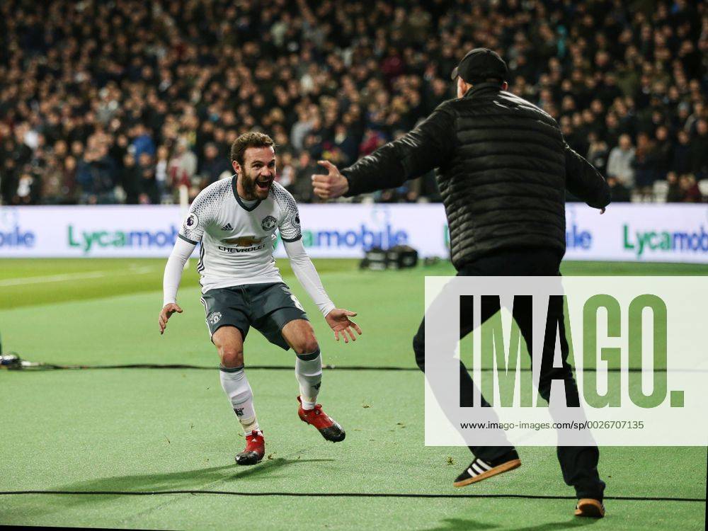 Manchester United ManU s Juan Mata celebrates scoring his sides opening goal during the Premier League match at the London Stadium, London. Picture date January 2nd, 2017 Pic David Klein Sportimage .