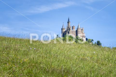 An image of the Castle Hohenzollern in south Germany hohenzollern, castle, swabian, architecture, germany, burg, europe, building, destination, attraction, fortress, travel, european, famous, beautiful, sky, tourism, culture, history, landmark, tourist, sight, blue, green, summer, outdoor, nobody, romantic, ancient, historic