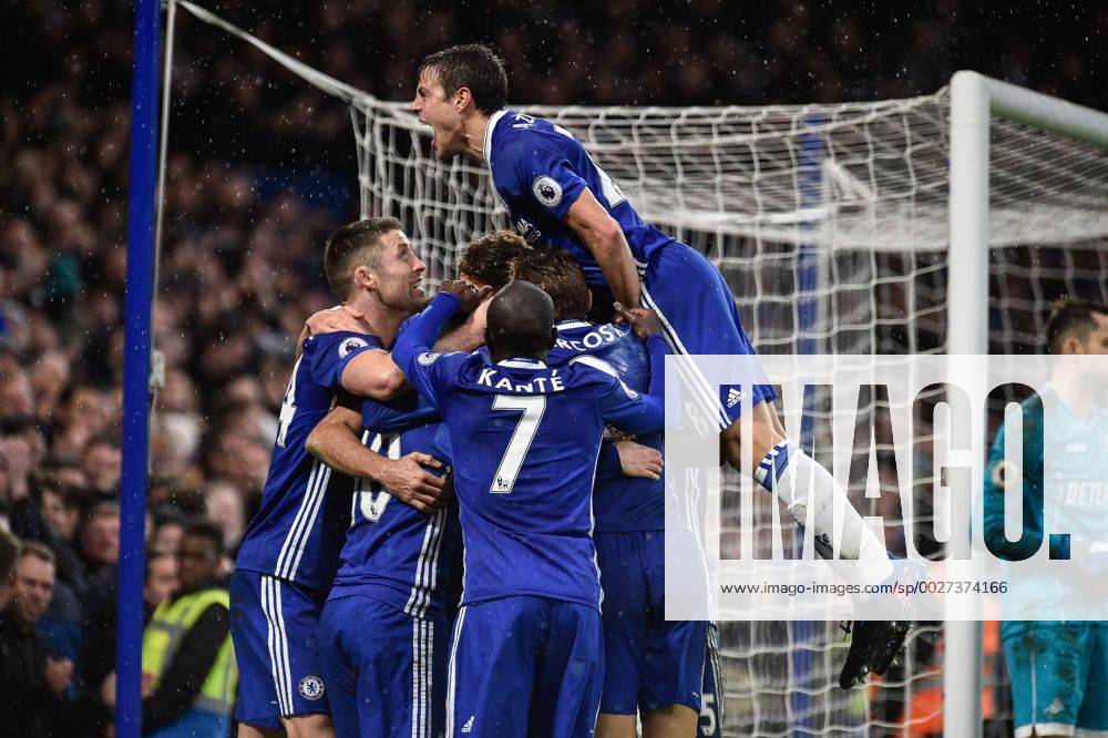 Diego Costa of Chelsea celebrates scoring third goal during the Premier League match between Chelsea and Swansea City at Stamford Bridge, London, England on 25 February 2017.