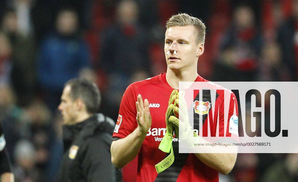 Leverkusen, Bayarena, 10.03.17: Torwart Bernd Leno (Bayer 04 Leverkusen) mit einer Verletzung an der Nase enttäuscht im Spiel der 1. Bundesliga zwischen Bayer 04 Leverkusen vs. Werder Bremen in der Saison 2016 2017.