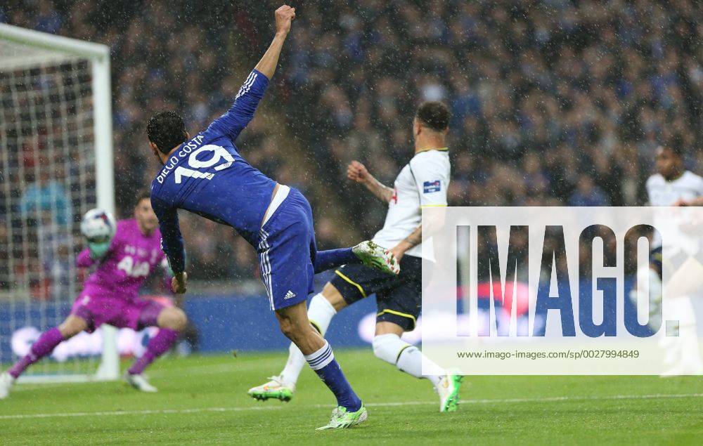 Diego Costa of Chelsea scores his goal to make it 2-0 during the Capital One Cup Final match between Chelsea and Tottenham Hotspur at Wembley Stadium, London, England on 1 March 2015.