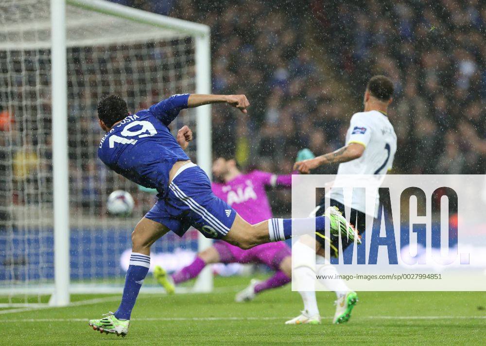 Diego Costa of Chelsea scores his goal to make it 2-0 during the Capital One Cup Final match between Chelsea and Tottenham Hotspur at Wembley Stadium, London, England on 1 March 2015.