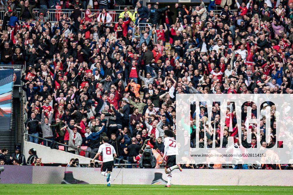 Juan Mata of Manchester United ManU scores and celebrates towards the fans during the The FA Cup 2016 Final match between Crystal Palace and Manchester United at Wembley Stadium, London, England on the 21st May 2016.