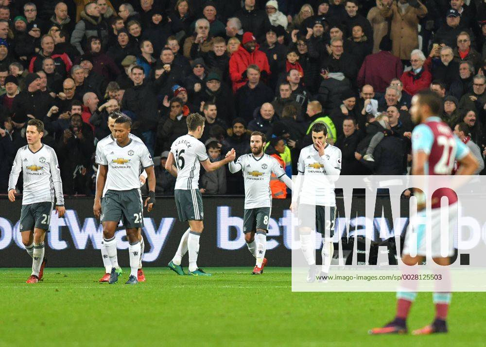 Juan Mata of Manchester United ManU celebrates scoring the opening goal during the Premier League match between West Ham United and Manchester United at the London Stadium, Queen Elizabeth Olympic Park , Stratford, England on 2 January 2017.