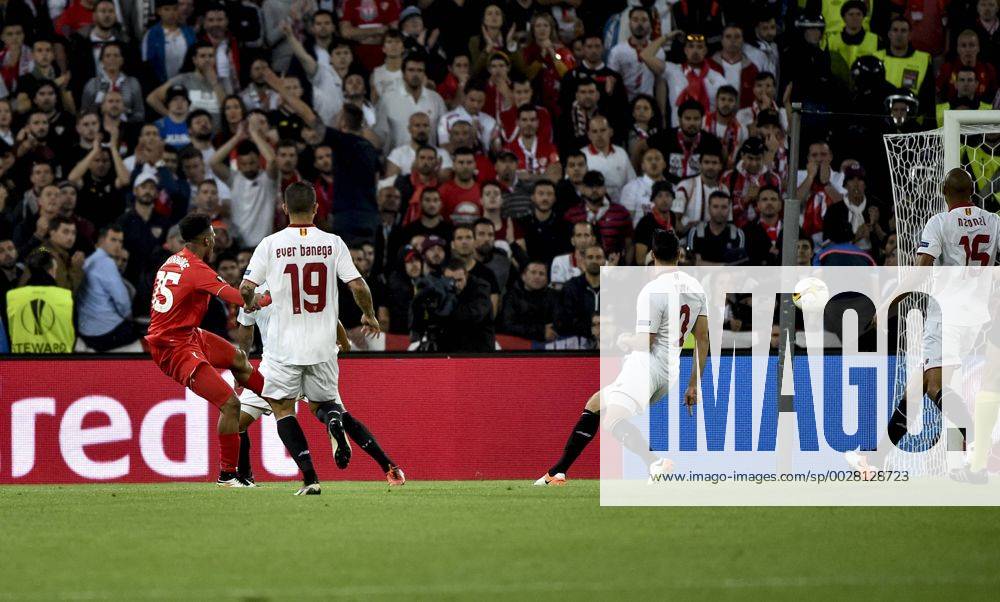 Daniel Sturridge of Liverpool scores his side opening goal during the UEFA Europa League Final between Liverpool and Sevilla at St. Jakob-Park, Basel, Switzerland on 18 May 2016.