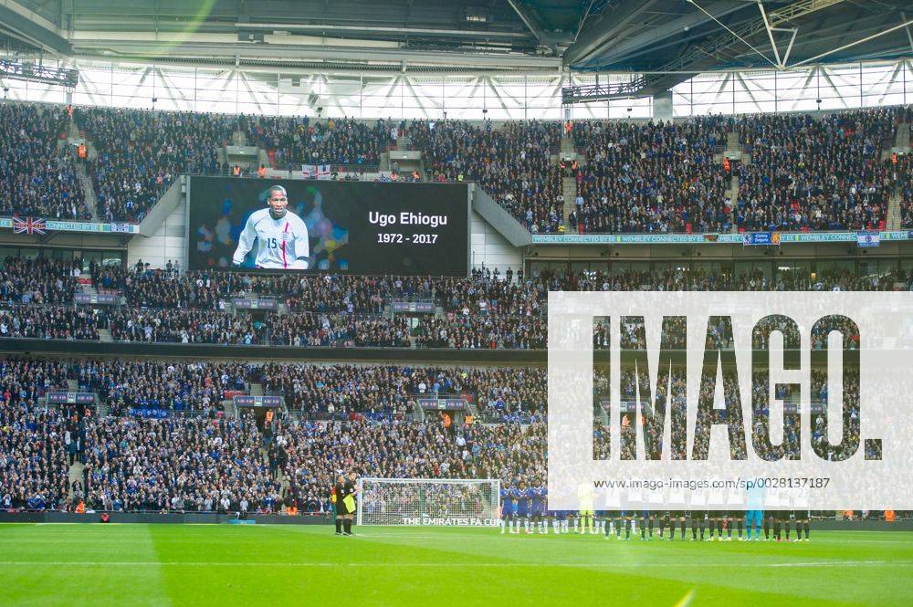 Both team and entire stadium pay tribute to Ugo Ehiogu during the The FA Cup Semi-Final match between Chelsea and Tottenham Hotspur at Wembley Stadium, London, England on 22 April 2017.