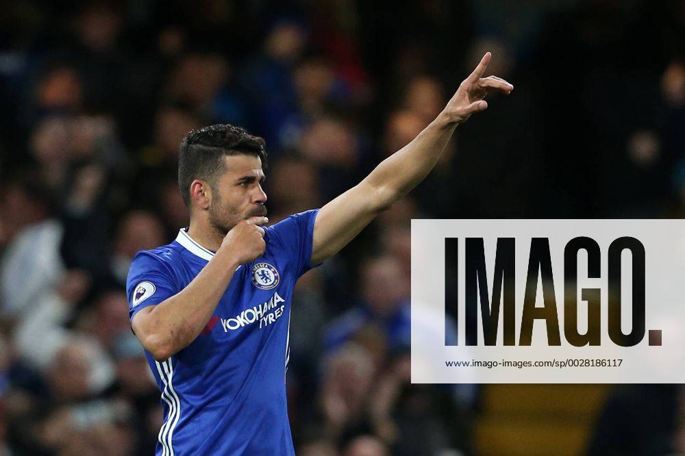 Chelsea s Diego Costa celebrates scoring his sides third goal during the Premier League match at Stamford Bridge Stadium, London. Picture date: April 25th, 2017. Pic credit should read: David Klein Sportimage .