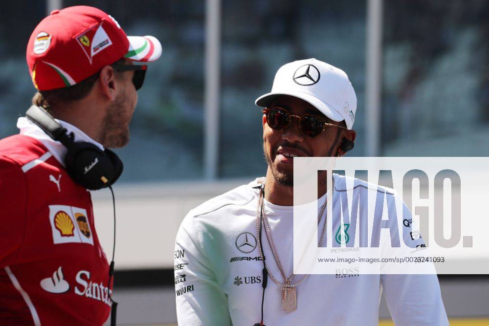 Russian Grand Prix, Sochi 27 - 30 April 2017 30.04.2017 - Sebastian Vettel (GER) Scuderia Ferrari SF70H and Lewis Hamilton (GBR) Mercedes AMG F1 W08 at drivers parade