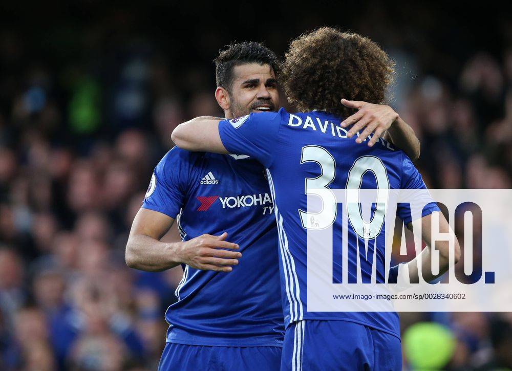 Chelsea s Diego Costa celebrates scoring his sides opening goal during the Premier League match at Stamford Bridge Stadium, London. Picture date: May 8th, 2017. Pic credit should read: David Klein Sportimage .