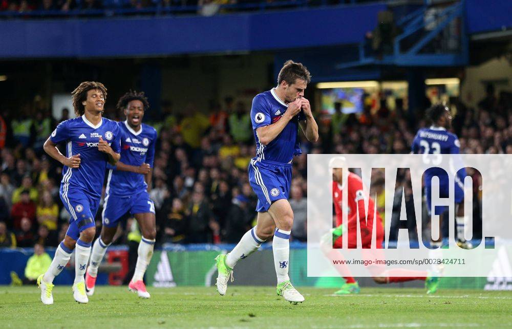 Chelsea s Cesar Azpilicueta celebrates scoring his sides second goal during the Premier League match at Stamford Bridge Stadium, London. Picture date: May 15th, 2017. Pic credit should read: David Klein Sportimage .