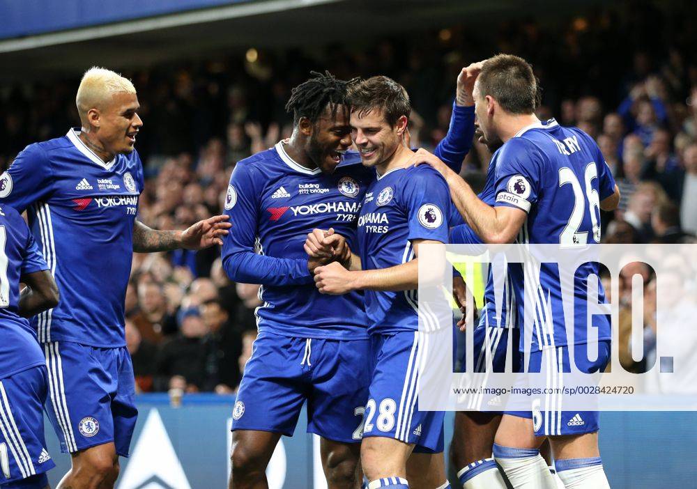 Chelsea s Cesar Azpilicueta celebrates scoring his sides second goal during the Premier League match at Stamford Bridge Stadium, London. Picture date: May 15th, 2017. Pic credit should read: David Klein Sportimage .