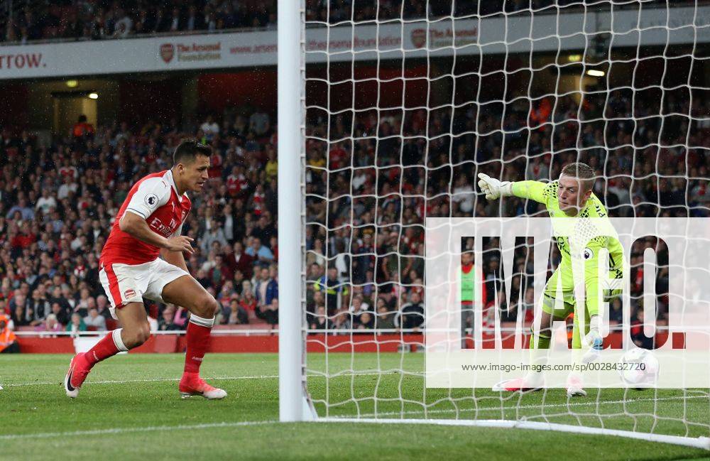 Arsenal s Alexis Sanchez scoring his sides opening goal during the Premier League match at the Emirates Stadium, London. Picture date: May 16th, 2017. Pic credit should read: David Klein Sportimage .
