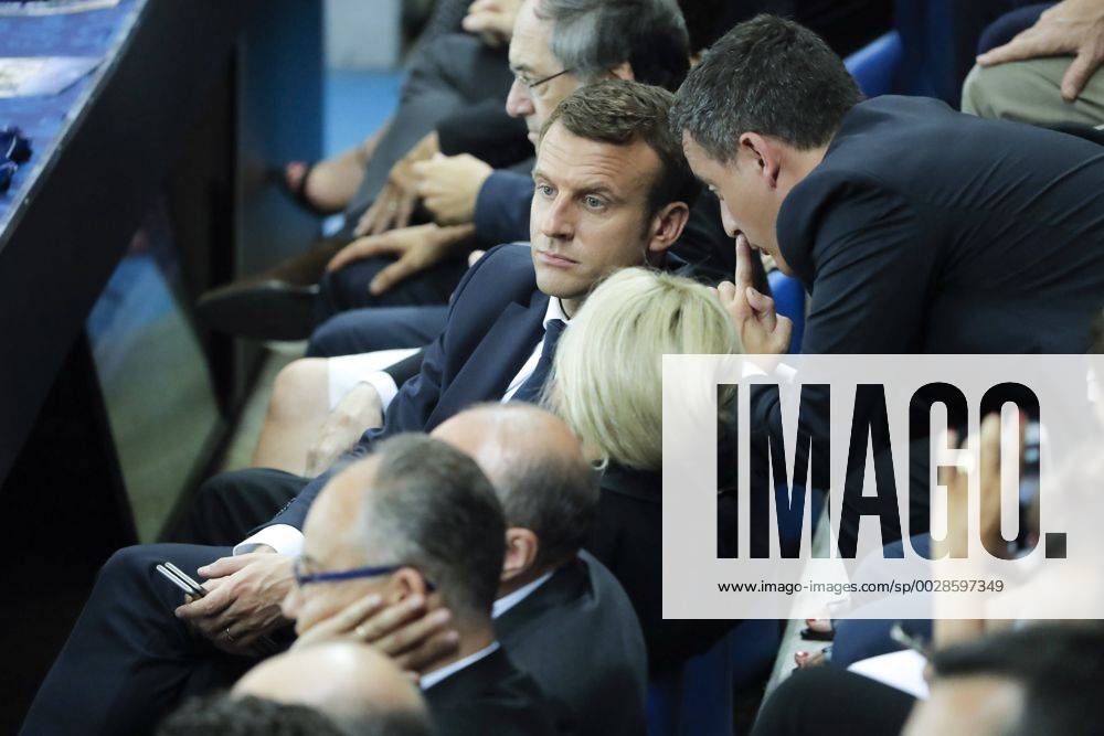 Emmanuel Macron, president de la Republique francaise, Gerald DARMANIN, ministre de l Action et des Comptes publics, BRIGITTE TROGNEUX MACRON FOOTBALL : PSG vs SCO Angers - Finale Coupe de France - 27 05 2017 StephaneAllaman Panoramic