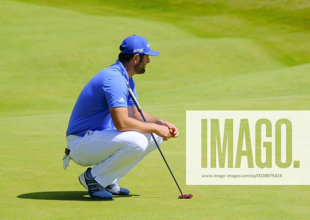 July 8th 2017, Portstewart Golf Club, Portstewart, Northern Ireland; Dubai Duty Free Irish Open Golf Championship, Day 3; John Rahm (USA) studies the green on the 4th during the third round of the Dubai Duty Free Irish Open; Rahm presently holds the lead towards the end of the 3rd round Cookex ActionPlus11898985
