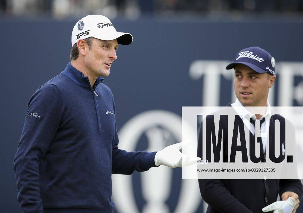 20th July 2017, Royal Birkdale Golf Club, Southport, England; The 146th Open Golf Championship ; First round ; Justin Rose (ENG) chats with Justin Thomas (USA) as they walk from the first tee Blunsdenx ActionPlus11903906