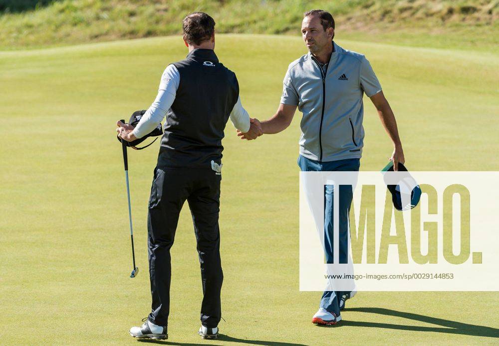 20th July 2017, Royal Birkdale Golf Club, Southport, England; The 146th Open Golf Championship, First round; Zak Johnson (USA) and Sergio Garcia (ESP) shake hands on the 18th green Blunsdenx ActionPlus11904425