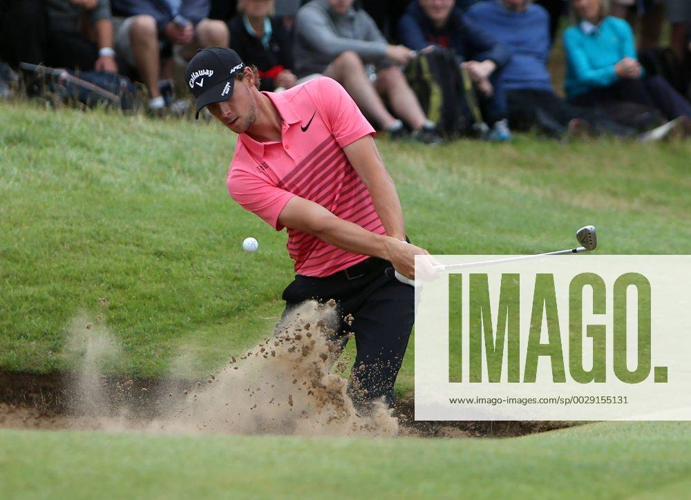 22nd July 2017, Royal Birkdale Golf Club, Southport, England; The 146th Open Golf Championship, third round ; Thomas Pieters (BEL) plays from the sand at the par three 7th hole Blunsdenx ActionPlus11904816
