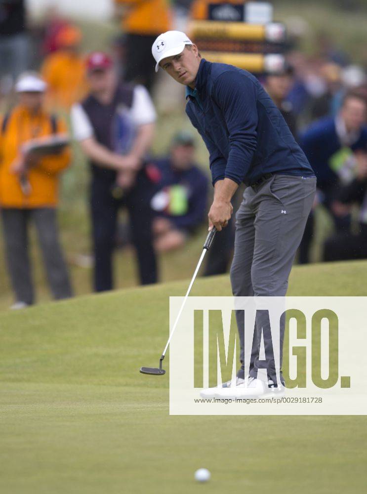 23rd July 2017, Royal Birkdale Golf Club, Southport, England; The 146th Open Golf Championship, fourth round ; Jordan Spieth (USA) holes his decisive eagle putt on the 15th green Blunsdenx ActionPlus11905939