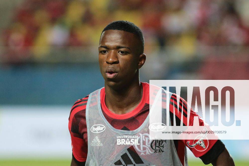 Espirito Santo, Sao Paulo, Brazil - The Brazilian professional footballer Vinicius Junior who plays as a forward for Flamengo. On 23 May 2017, Spanish club Real Madrid signed a contract to acquire VinoÂcius, effective after his 18th birthday on 12 July 2018. (as age 18 was the minimal age for international transfer). Here he is seen in a match Flamengo against Parana Clube by the 1st League Kleber Andrade at Stadium Cariacica in the City Espirito Santo, Brazil on 30 August 2017. Professional footballer Vinicius Junior - ZUMAn230 20170830_zaa_n230_612