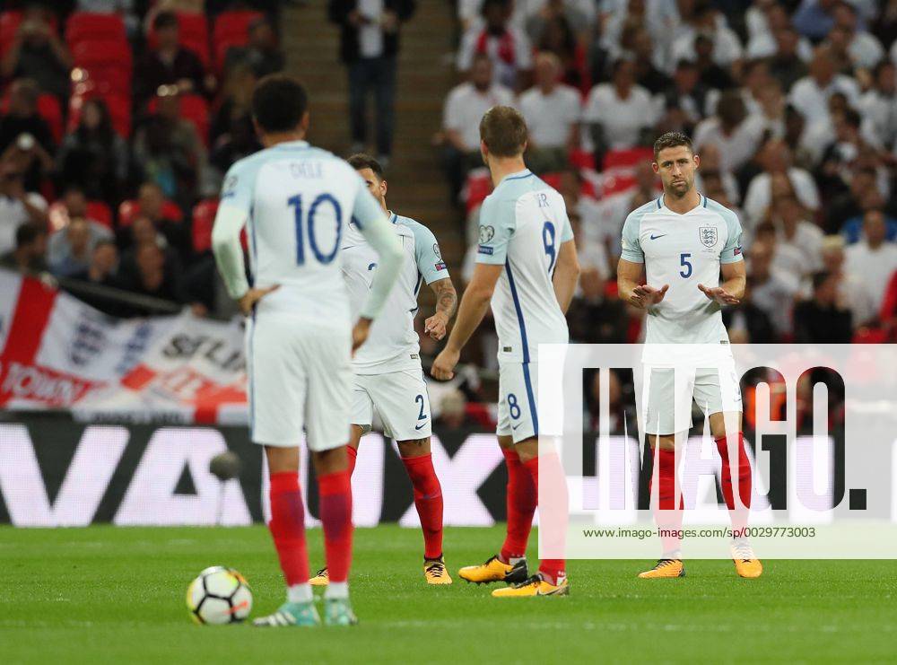 England s Gary Cahill looks on dejected after Slovakia s opening goal during the World Cup Qualifier match at Wembley Stadium, London. Picture date 4th September 2017. Picture credit should read: David Klein Sportimage .