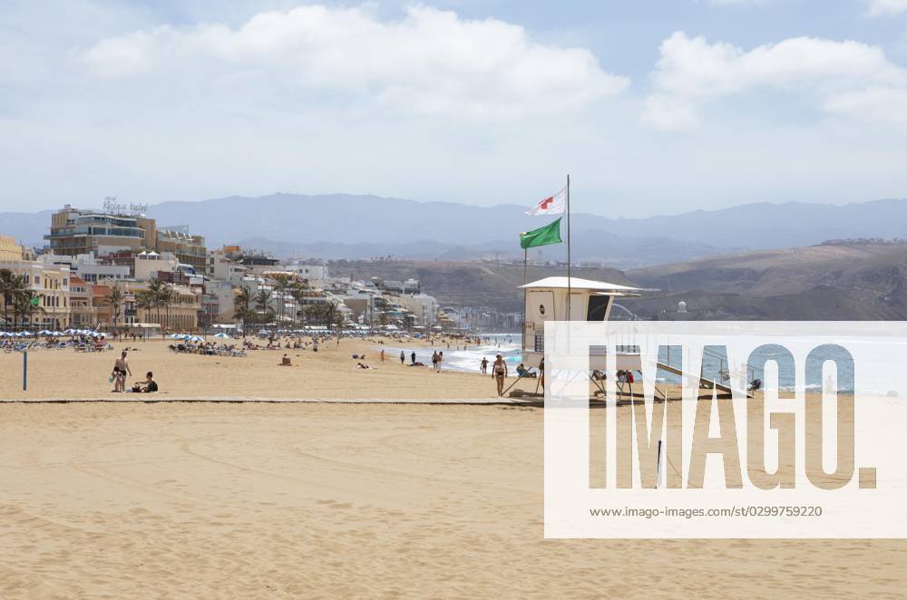 Strand Playa de las Canteras, Las Palmas, Provinz Las Palmas, Gran Canaria, Kanarische Inseln, Spanien, Wasserwacht, Sand, baden, Europa