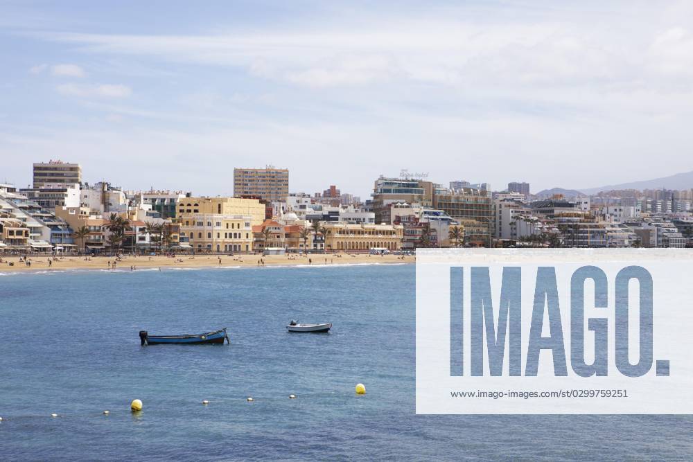 Strand Playa de las Canteras, Las Palmas, Provinz Las Palmas, Gran Canaria, Kanarische Inseln, Spanien, Boote, Bojen, Meer, Europa