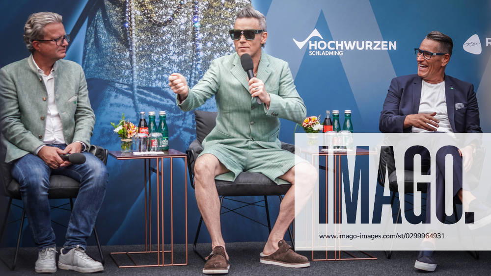 Reiteralm, Schladming, Ennstal, Steiermark, Österreich, Europa - Pressekonferenz mit Robbie Williams in Schladming, Steiermark - Zum Ski Opening in der Region Schladming Dachstein mit den 4 Bergen Hauser Kaibling, Planai, Hochwurzen, Reiteralm wird der Weltstar am 07. und 08. Dezember 2023 zum Wintersaison Start zwei Konzerte geben.