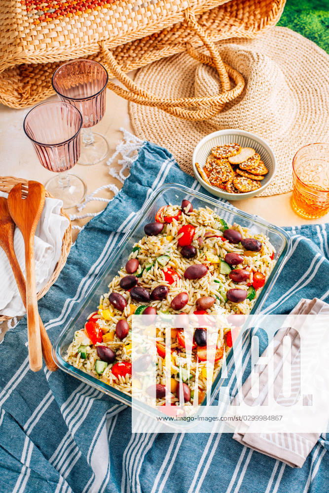 Picnic time - homemade orzo pasta salad with feta Picnic time - homemade orzo pasta salad with feta, olives, tomatoes
