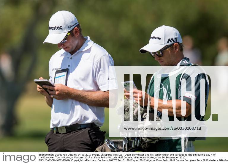 Dean Burmester and his caddy check the yardage to the pin during day 4 of the European Tour - Portugal Masters 2017 at Dom Pedro Victoria Golf Course, Vilamoura, Portugal on 24 September 2017.