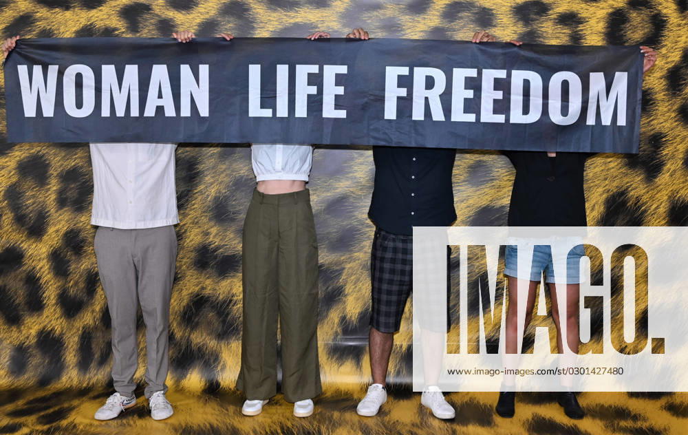 Locarno,Swiss Locarno Film Festival 2023 Mantagheye bohrani film CI photocall In the photo:Sina Ataeian Dena dramturge and producer,Alec Barth post production supervision and cast Woman life freedom