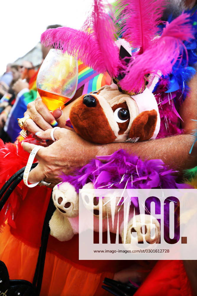 CHRISTOPHER STREET DAY 2023 - BERLIN PRIDE 2023 - CSD Berlin - Am 22. Juli 2023 zieht der CSD in Berlin unter dem bilingualen Motto BE THEIR VOICE AND OURS! ... FÜR MEHR EMPATHIE UND SOLIDARITÄT! zum 45. Mal durch die Hauptstadt. Freundeskreis von Männern, von Kopf bis Fuß in Regenbogenkleidung und Regenbogenfarben gehüllt, tragen ein gefülltes Glas in der Hand. Die bunte CSD-Parade startet als Demonstration an der Leipziger Straße und führt auf einer 7,4 Kilometer langen Strecke über den Potsdamer Platz, vorbei am Nollendorfplatz, über die Siegessäule (Großer Stern) und der Straße des 17. Juni zum Endpunkt am Brandenburger Tor. Die Veranstalter rechnen im Tagesverlauf mit bis zu 500.000 Teilnehmerinnen und Teilnehmern. *