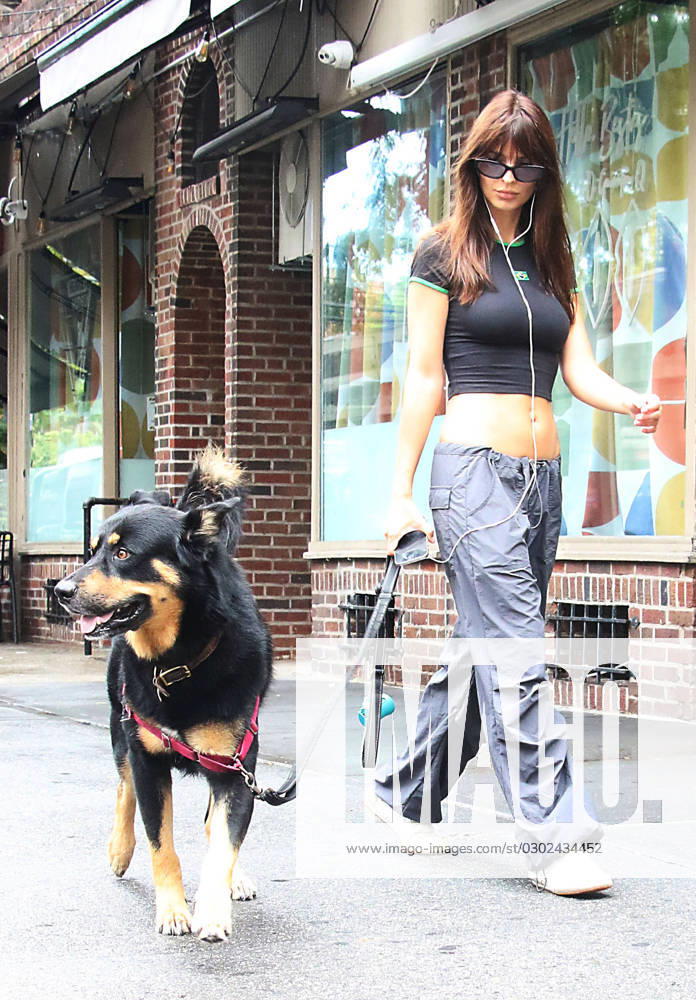 NEW YORK, NY- AUGUST 30: Emily Ratajkowski seen walking her dog Colombo in New York City on August 30, 2023