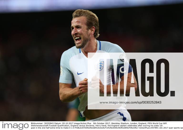5th October 2017, Wembley Stadium, London, England; FIFA World Cup WM Weltmeisterschaft Fussball Qualification, England versus Slovenia; Harry Kane, the England captain celebrates after scoring his sides 1st goal in the 2nd half extra time to make it 1-0 ActionPlus11937891