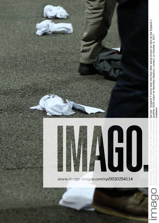England T-shirts litter the floor after being thrown by fans at the England v Slovenia FIFA World Cup WM Weltmeisterschaft Fussball Qualifier 2018 match at Wembley Stadium, London, on October 5, 2017.