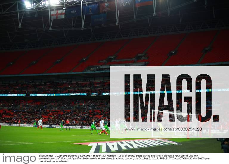 Lots of empty seats at the England v Slovenia FIFA World Cup WM Weltmeisterschaft Fussball Qualifier 2018 match at Wembley Stadium, London, on October 5, 2017.
