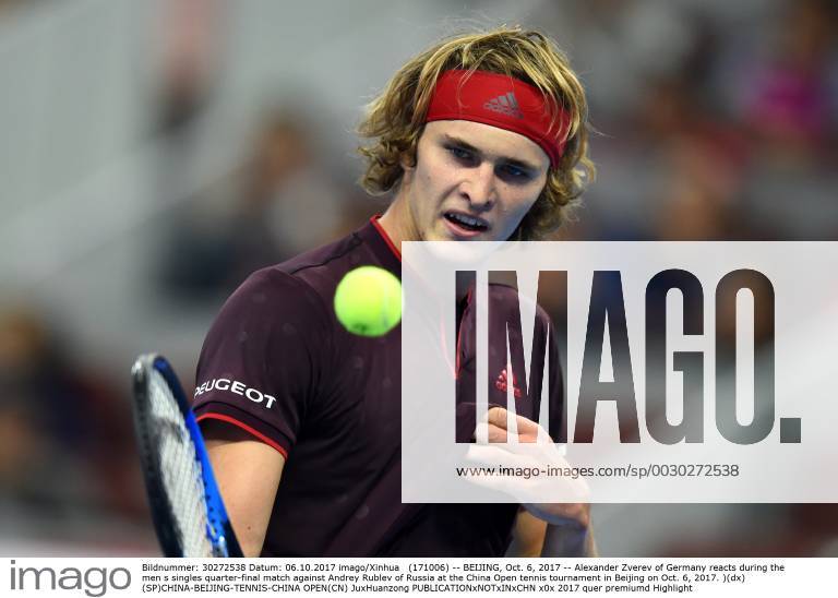 (171006) -- BEIJING, Oct. 6, 2017 -- Alexander Zverev of Germany reacts during the men s singles quarter-final match against Andrey Rublev of Russia at the China Open tennis tournament in Beijing on Oct. 6, 2017. )(dx) (SP)CHINA-BEIJING-TENNIS-CHINA OPEN(CN) JuxHuanzong
