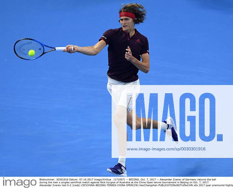 (171007) -- BEIJING, Oct. 7, 2017 -- Alexander Zverev of Germany returns the ball during the men s singles semifinal match against Nick Kyrgios of Australia at the China Open tennis tournament in Beijing on Oct. 7, 2017. Alexander Zverev lost 0-2.)(wdz) (SP)CHINA-BEIJING-TENNIS-CHINA OPEN(CN) HexChangshan