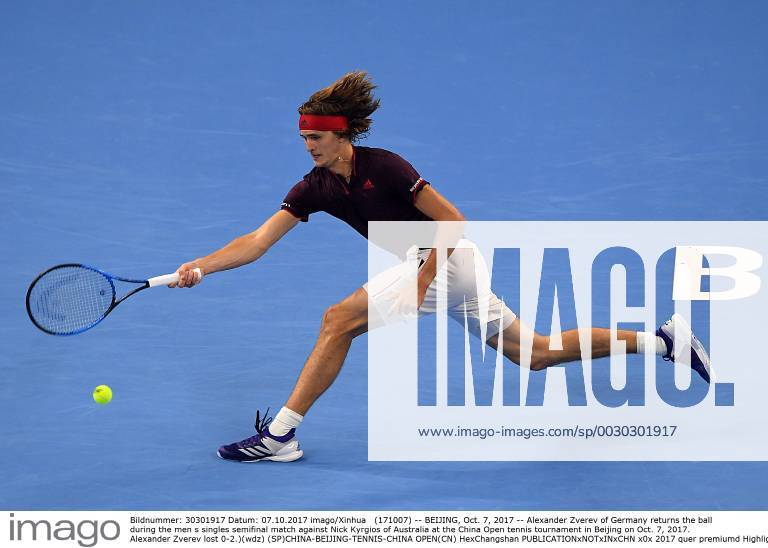 (171007) -- BEIJING, Oct. 7, 2017 -- Alexander Zverev of Germany returns the ball during the men s singles semifinal match against Nick Kyrgios of Australia at the China Open tennis tournament in Beijing on Oct. 7, 2017. Alexander Zverev lost 0-2.)(wdz) (SP)CHINA-BEIJING-TENNIS-CHINA OPEN(CN) HexChangshan