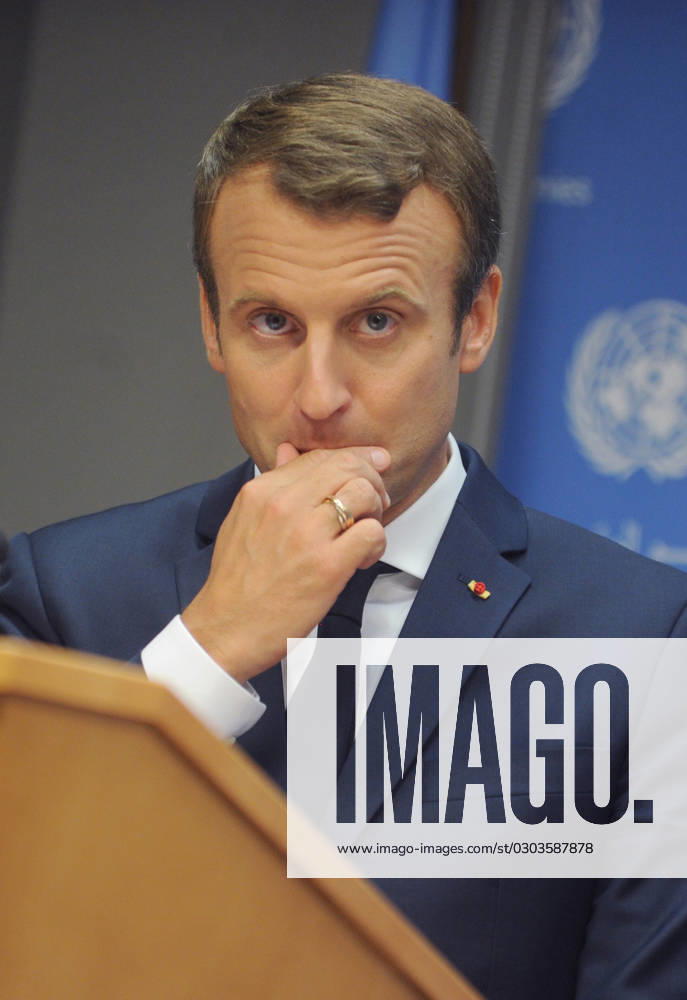 French President Emmanuel Macron speaking at the United Nations in New York French President Emmanuel Macron speaking at the United Nations in New York, Credit:Dennis Van Tine Avalon