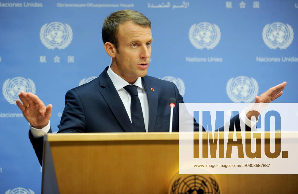 French President Emmanuel Macron speaking at the United Nations in New York French President Emmanuel Macron speaking at the United Nations in New York, Credit:Dennis Van Tine Avalon