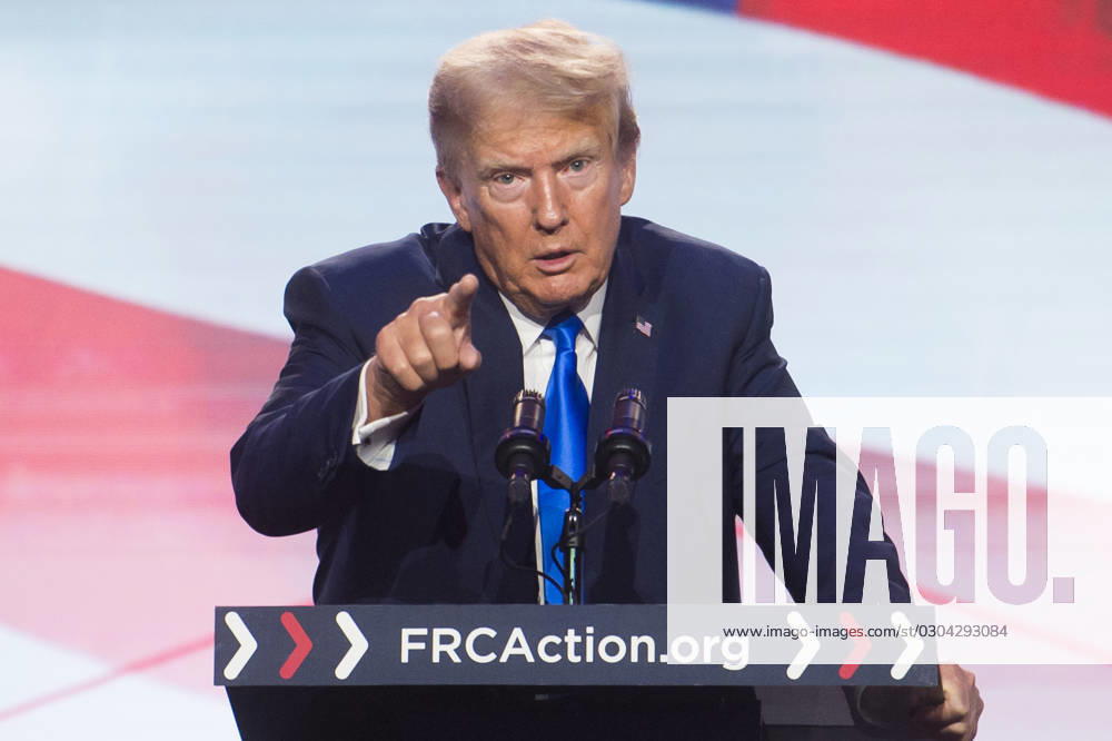 KW37 Former US President Donald J. Trump offers remarks during the Pray Vote Stand Summit at the Omni Shoreham Hotel in Washington, DC, Friday