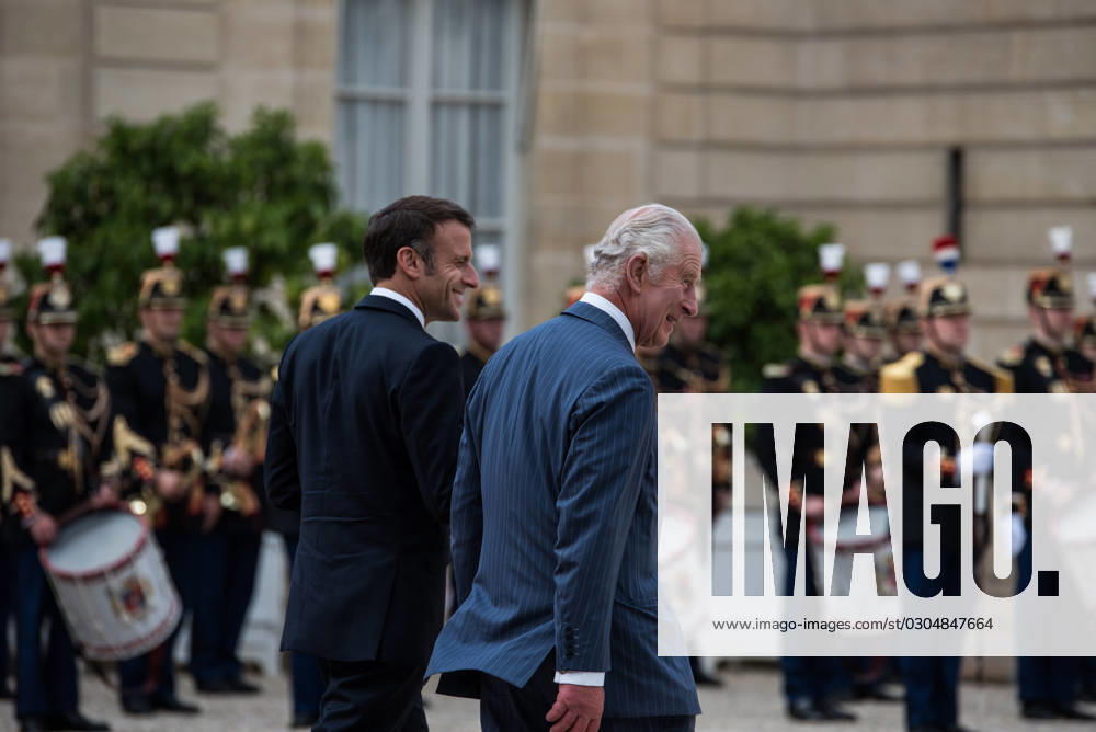 FRANCE TOP LEVEL SUMMIT IN PARIS French President Emmanuel Macron and King Charles III of England at the Elysà e Palace after the bilateral meeting. In Paris, 20 September, 2023. PARIS ILE-DE-FRANCE FRANCE