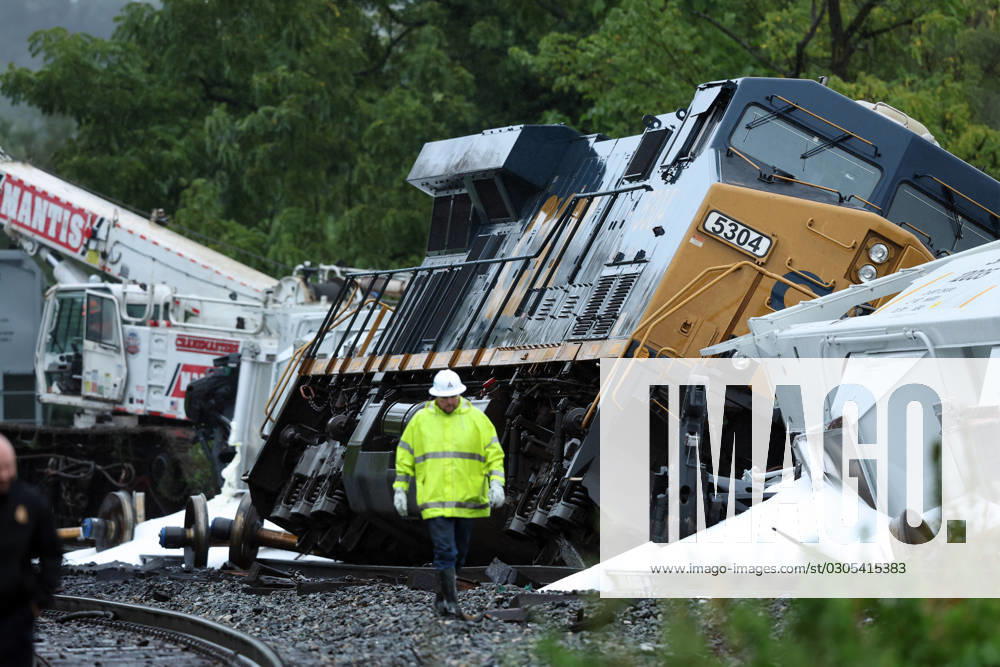 HYATTSVILLE, MD - SEPTEMBER 23: View of a CSX Train derailment carrying liquid petroleum gas derailed in Hyattsville, Maryland on September 23, 2023. The Train was headed to Rocky Mount, North Carolina from Cumberland, Maryland.