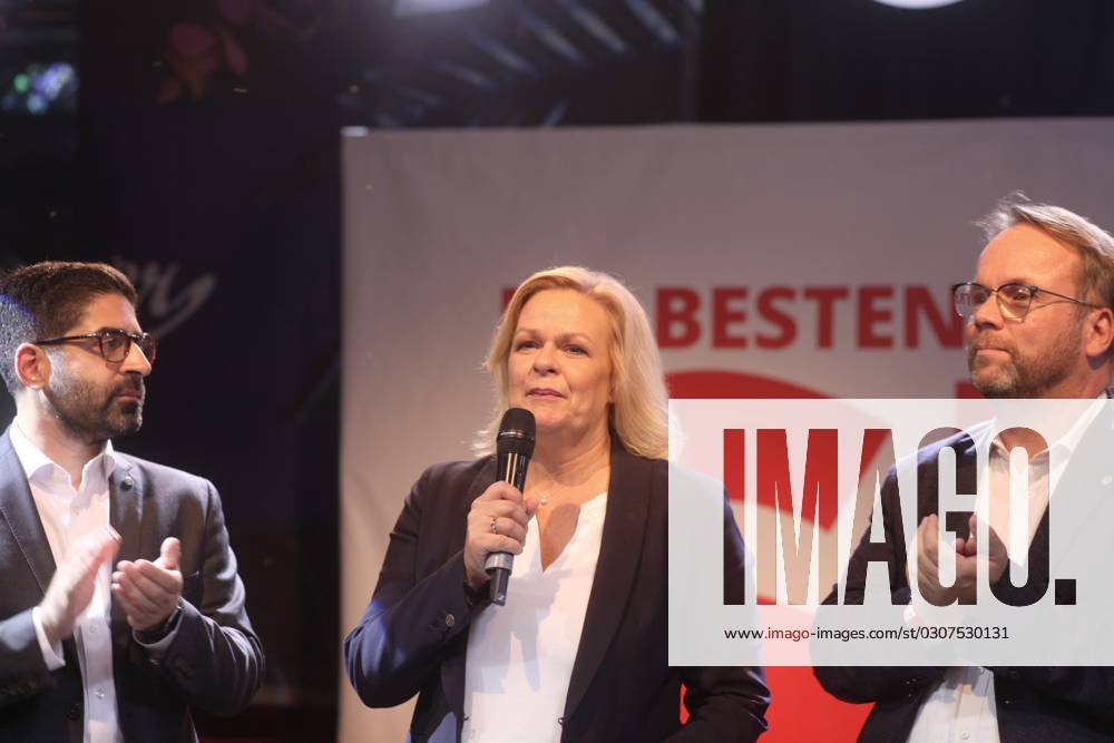 Wiesbaden, Hessen, Deutschland, 08.10.2023: Landtagswahl in Hessen: Bundesinnenministerin und SPD-Spitzenkandidatin Nancy Faeser hält eine Rede auf der SPD-Wahlparty