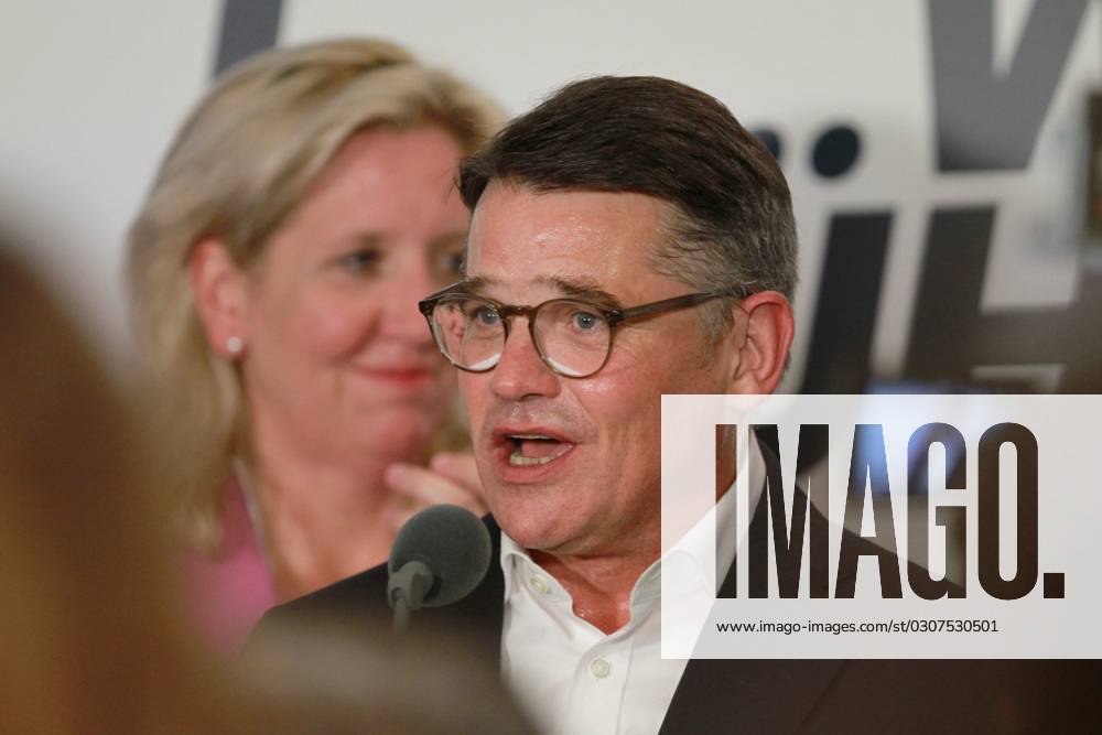 Wiesbaden, Hessen, Deutschland, 08.10.2023: Landtagswahl in Hessen: Ministerpräsident und CDU-Spitzenkandidat Boris Rhein hält eine Rede auf der CDU-Wahlparty
