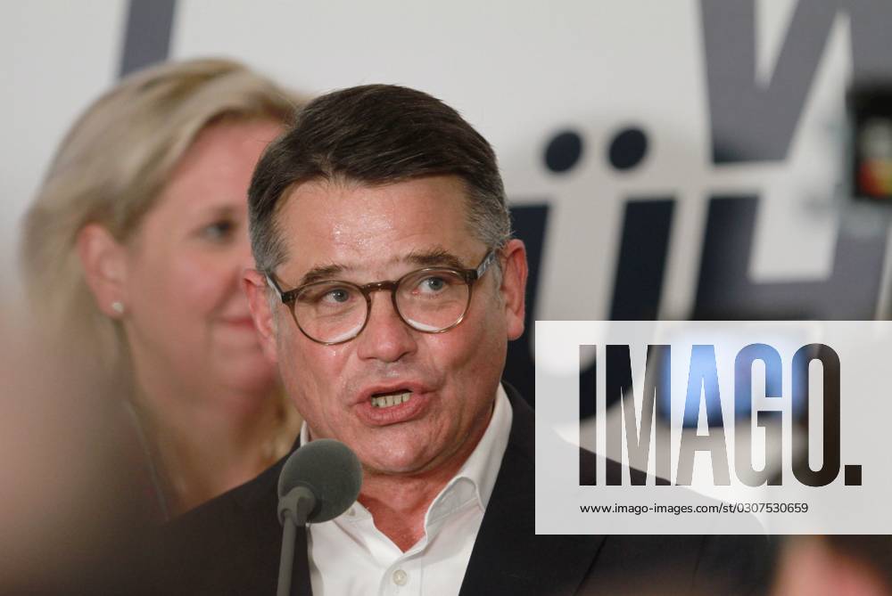 Wiesbaden, Hessen, Deutschland, 08.10.2023: Landtagswahl in Hessen: Ministerpräsident und CDU-Spitzenkandidat Boris Rhein hält eine Rede auf der CDU-Wahlparty