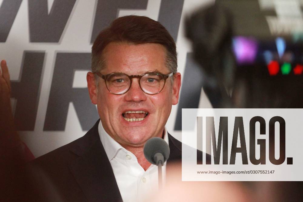 Wiesbaden, Hessen, Deutschland, 08.10.2023: Landtagswahl in Hessen: Ministerpräsident und CDU-Spitzenkandidat Boris Rhein hält eine Rede auf der CDU-Wahlparty