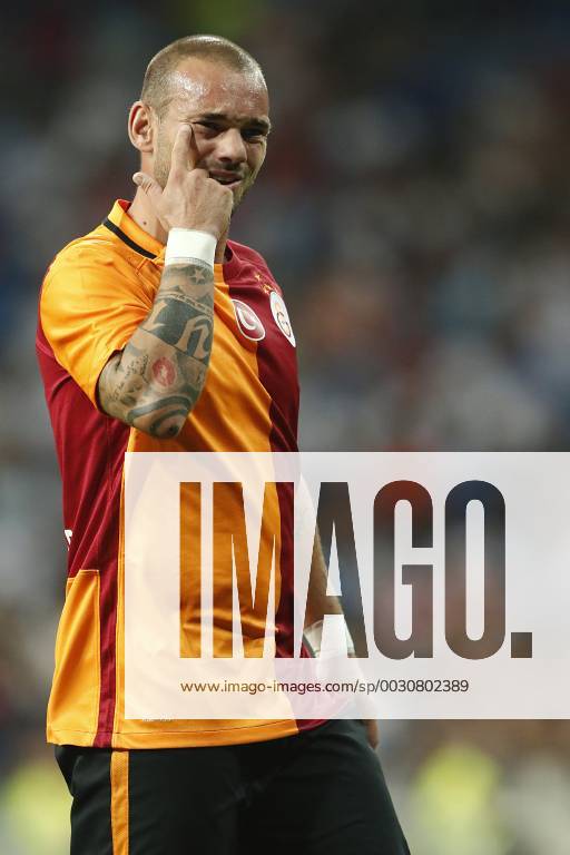 MADRID, 18-08-2015. Santiago Bernabeu Stadium, Santiago Bernabeu trophy. 2015 2016. Real Madrid - Galatasaray. Wesley Sneijder of Galatasaray. Real Madrid - Galatasaray (Santiago Bernabeu trophy)