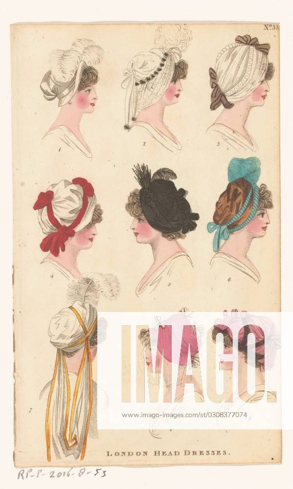 Magazine of Female Fashions of London and Paris, No. 33: London Head Dresses., 1798-1806.